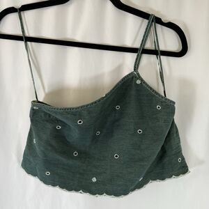 Zara Crop Top Women's XS Solid Green Polka Dot 100% Cotton One Strap